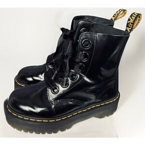 Dr. Martens Molly Black Leather Platform Boots Ribbon Laces UK 6 US 8 Chunk Docs